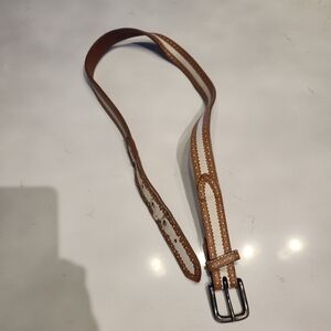 Polo Ralph Lauren Brown and White Brogue Leather Belt Size 32